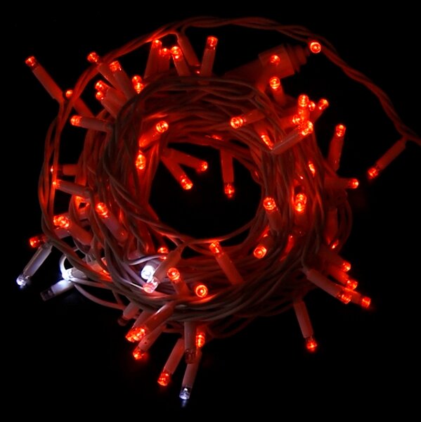 Catena di luci 10 metri 100 MaxiLed Reflex Professionale prolungabile Rosso fisso e Freddo intermittente con cavo bianco da esterno Wisdom