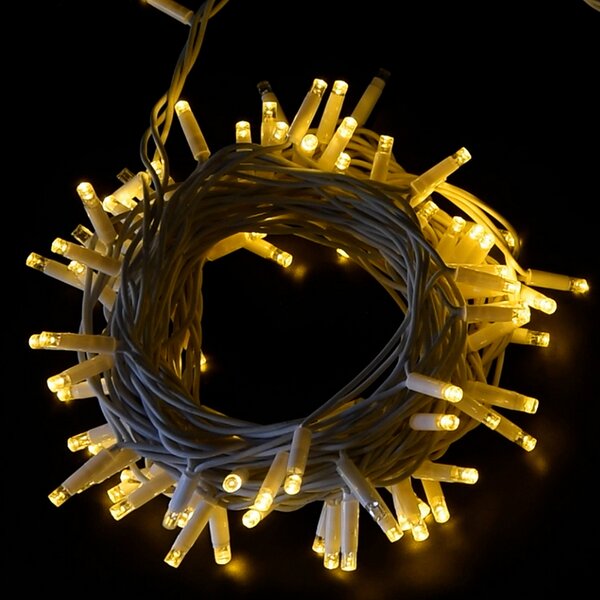 Catena di luci 10 metri 100 MaxiLed Reflex Professionale prolungabile Bianco Caldo fisso e intermittente con cavo bianco da esterno Wisdom