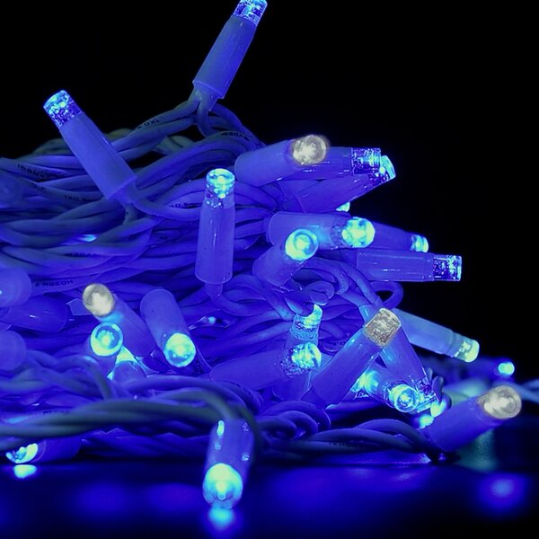 Catena di luci 10 metri 100 MaxiLed Reflex Professionale prolungabile Blu fisso e Freddo intermittente con cavo bianco da esterno Wisdom