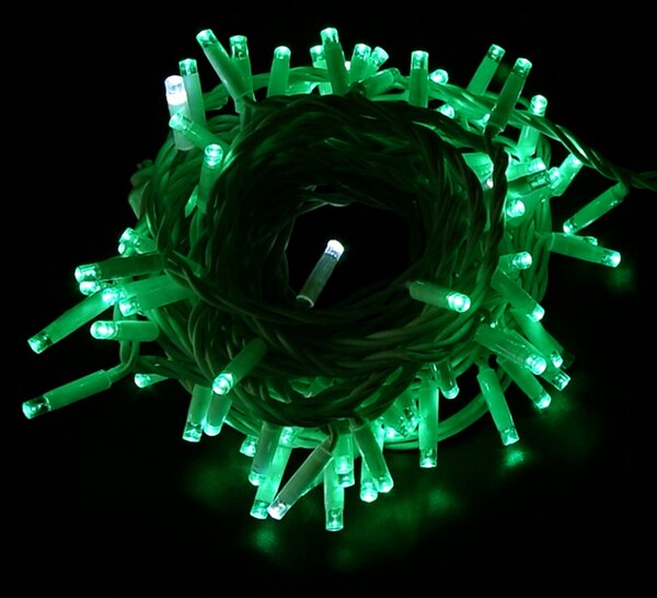 Catena di luci 10 metri 100 MaxiLed Reflex Professionale prolungabile Verde fisso e Freddo intermittente con cavo bianco da esterno Wisdom