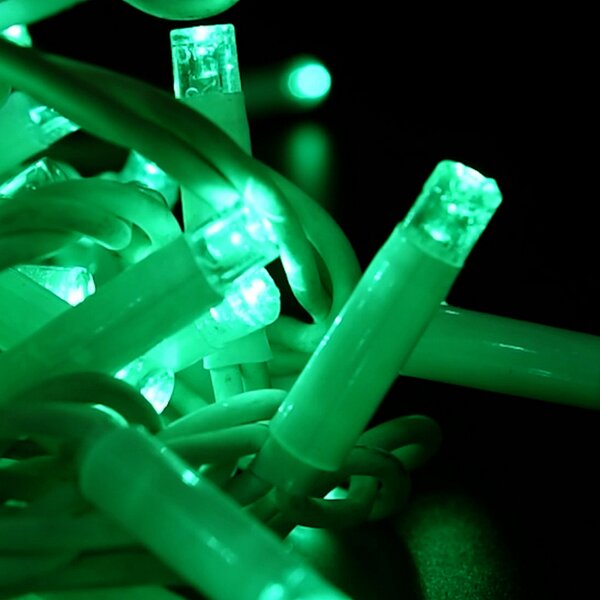 Catena di luci 10 metri 100 MaxiLed Reflex Professionale prolungabile Verde fisso e Freddo intermittente con cavo bianco da esterno Wisdom