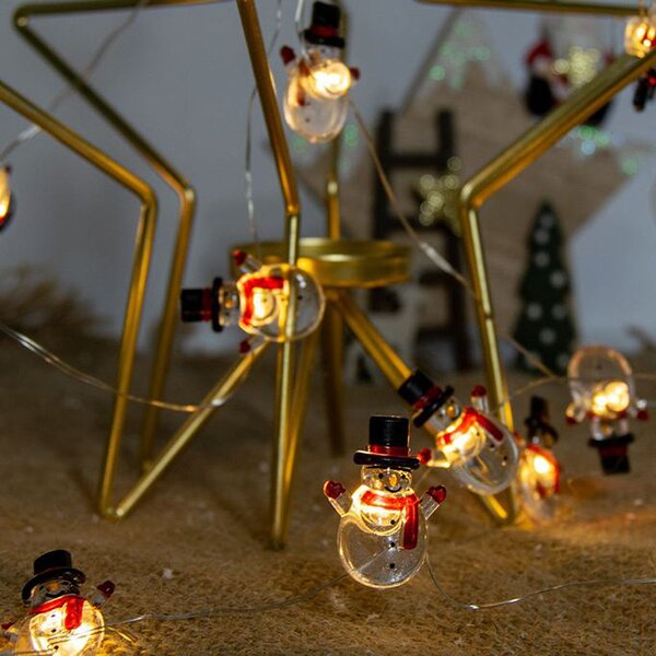 Catena decorata con 20 pupazzi di neve luminosi a Led Bianco Caldo 2 metri a batteria Wisdom