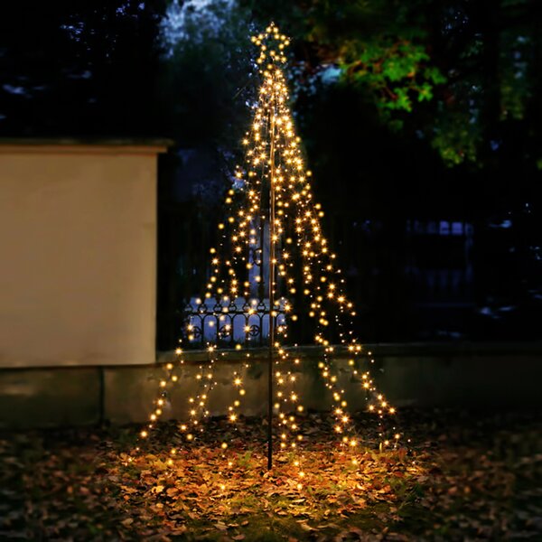 Albero luminoso a cascata con stella da 848 Led altezza 3,5 metri Bianco Caldo Wisdom