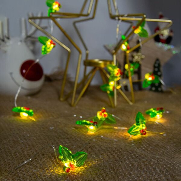 Catena decorata con 20 foglie luminose a Led Bianco Caldo 2 metri a batteria Wisdom