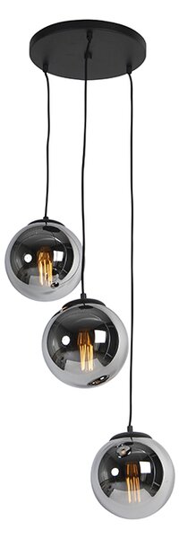 Lampada a sospensione smart nera con vetro fumé 3 luci incl. WiFi ST64 - Pallon