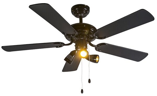Ventilatore da soffitto nero 110 cm 3 luci con cordicella - Mistral
