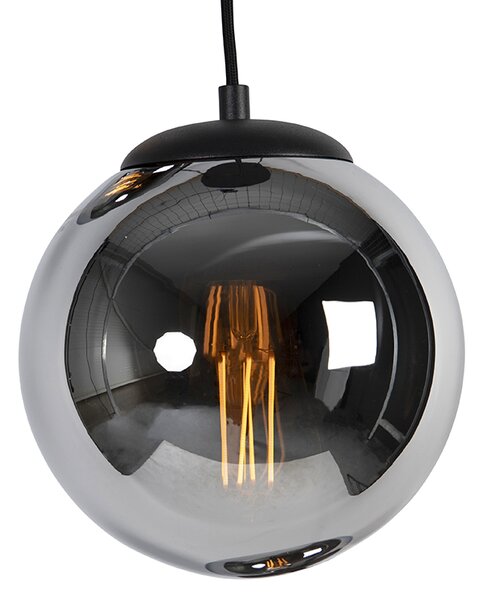 Lampada a sospensione smart nera con vetro fumé 3 luci incl. WiFi ST64 - Pallon