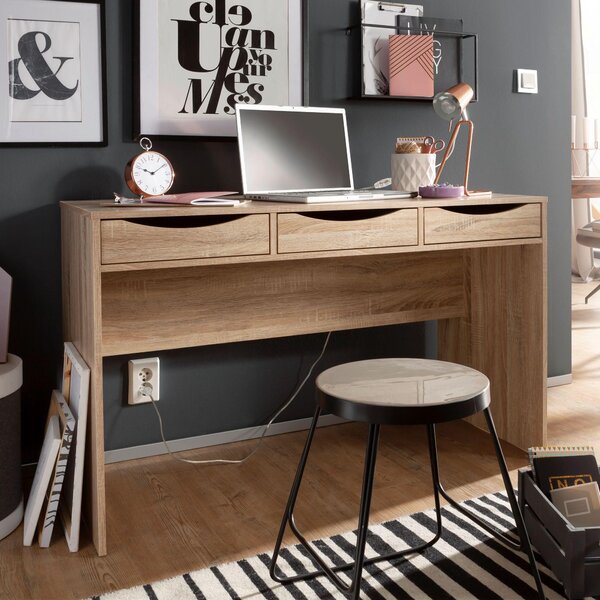 FineBuy Scrivania MASSA Scrivania da ufficio da 120 cm in rovere Sonoma Scrivania moderna per computer con 3 cassetti e spazio di archiviazione Scrivania giovanile salvaspazio