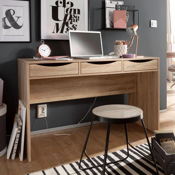 FineBuy Scrivania MASSA Scrivania da ufficio da 120 cm in rovere Sonoma Scrivania moderna per computer con 3 cassetti e spazio di archiviazione Scrivania giovanile salvaspazio