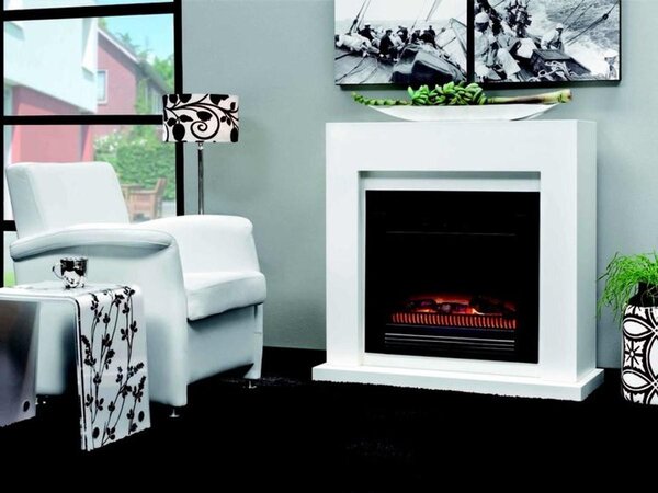 Casa Padrino Camino elettrico Art Deco Bianco L 102 x H 98 x P 39 cm - Camino elettrico - Camino antico da salotto