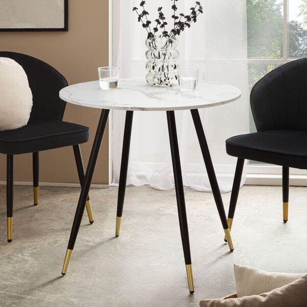 WOHNLING tavolo da pranzo 75x75x76 cm look marmo tavolo da pranzo bianco tavolo da cucina moderno con gambe in metallo piccolo tavolo da pranzo sala da pranzo rotonda
