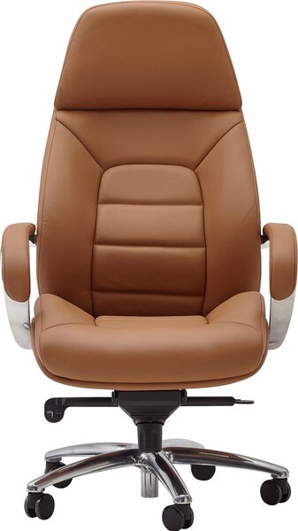 Sedia da ufficio di design coprisedia in vera pelle caramello fino a 120 kg | Amstyle