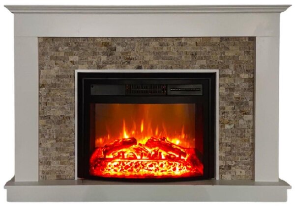 Casa Padrino Camino elettrico Bianco / Beige / Nero 135 x 27 x H. 95 cm - Camino decorativo da salotto con telecomando - Mobili Soggiorno - Mobili - Camini elettrici