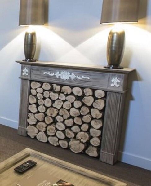 Casa Padrino - Caminetto in legno massiccio grigio scuro/bianco - Mobili per hotel e soggiorni in stile country - Qualità lusso