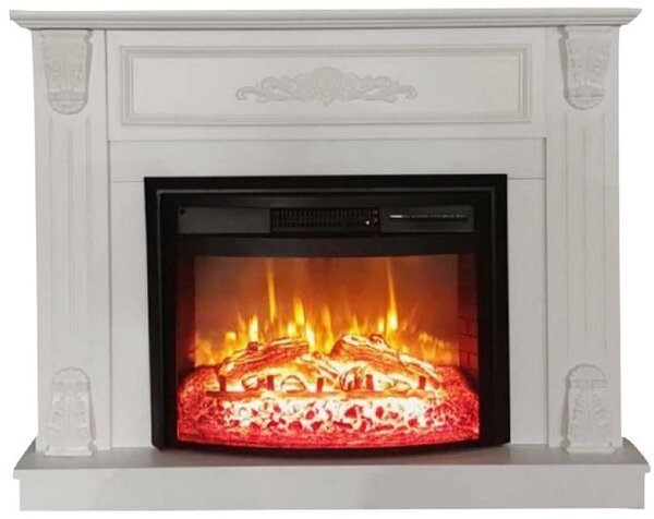 Casa Padrino Caminetto elettrico barocco bianco/nero 117 x 31 x H. 94 cm - Caminetto decorativo da salotto con telecomando - Mobili da salotto in stile barocco - Mobili barocchi - Caminetti elettrici barocchi