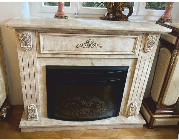 Casa Padrino caminetto elettrico barocco con telecomando crema 118 x 32 x h. 96,5 cm