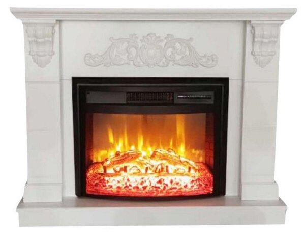 Casa Padrino Caminetto elettrico barocco bianco/nero 120 x 33 x h. 104 cm - Caminetto decorativo da salotto con telecomando - Mobili da salotto in stile barocco - Mobili barocchi - Caminetti elettrici barocchi