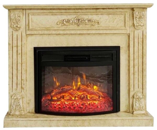 Casa Padrino Caminetto elettrico barocco giallo/nero 117 x 31 x h. 94 cm - Caminetto decorativo da salotto con telecomando - Mobili da salotto in stile barocco - Mobili barocchi - Caminetti elettrici barocchi