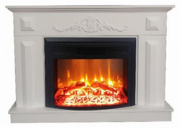 Casa Padrino Caminetto elettrico barocco bianco/nero 125 x 35 x h. 88 cm - Caminetto decorativo da salotto con telecomando - Mobili da salotto in stile barocco - Mobili barocchi - Caminetti elettrici barocchi
