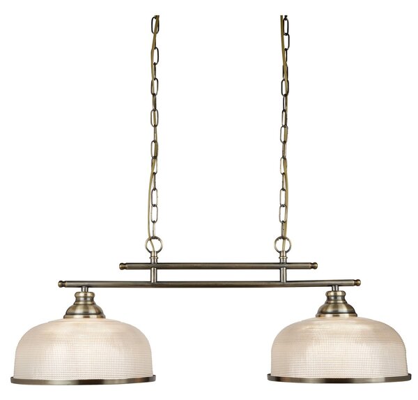 Lampadario Rustico-Country Bistrot Ii Acciaio Ottone Vetro 2 Luci E27