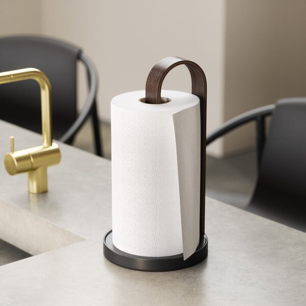 Portarotolo da cucina verticale in legno nero ø 17 cm Bellwood – Umbra