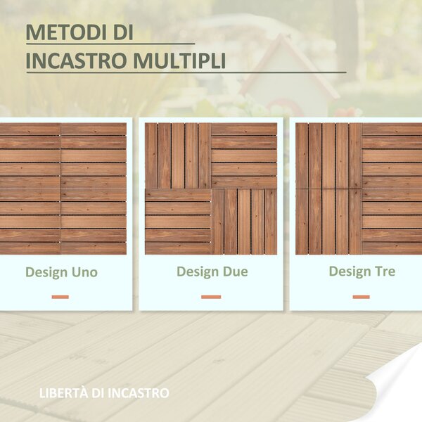 Outsunny Piastrelle per Esterni Pavimento in Legno, Set 27 Pezzi Montaggio a Incastro, 30x30x2.5cm|Aosom