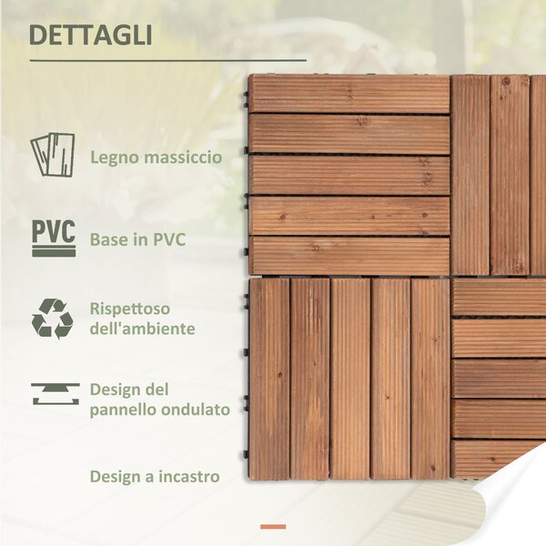 Outsunny Piastrelle per Esterni Pavimento in Legno, Set 27 Pezzi Montaggio a Incastro, 30x30x2.5cm|Aosom