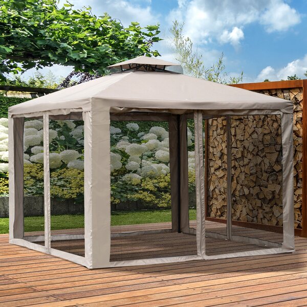 Outsunny Tenda Gazebo da Giardino con Zanzariera, Struttura in Metallo Copertura in Poliestere, 294x294cm, Talpa|Aosom