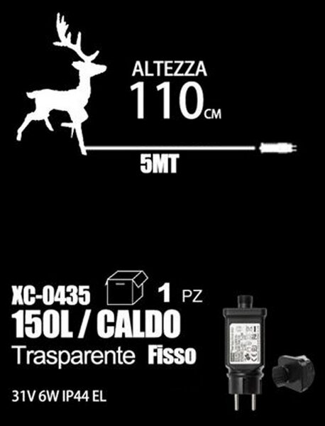 Renna Natalizia 150 Led da giardino 110cm Bianco Caldo fisso Wisdom