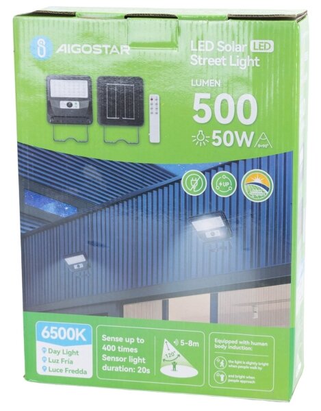Aigostar -LED lampione solare da esterno con sensore LED/50W/3,2V 1000mAh 6500K + DO