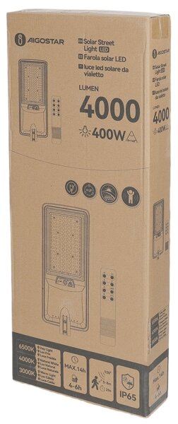 Aigostar - Lampione stradale solare a LED con sensore LED/300W/3,2V 3600mAh + telecomando