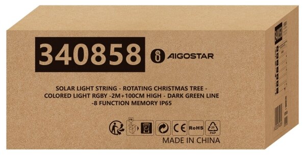 Aigostar - Decorazione natalizia solare a LED/0,59W/3,7V 100 cm IP65 multicolore