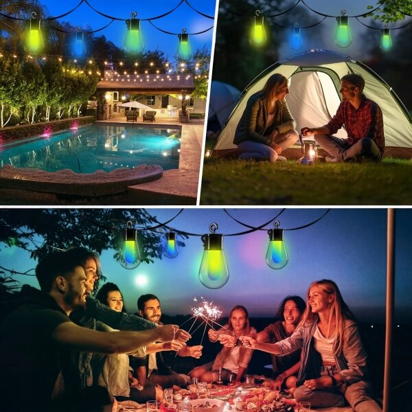 Catena decorativa solare LED RGB, 15 LED, 18 funzioni, USB, 6 m, IP44, nera