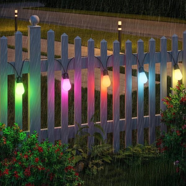 Catena decorativa solare LED RGB, 15 LED, 18 funzioni, USB, 6 m, IP44, nera