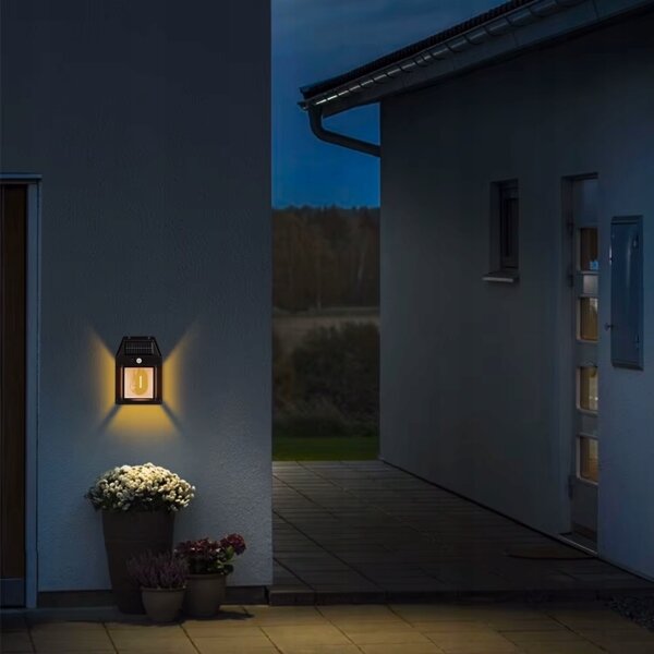 Lampada da parete solare LED con sensore LED/3,7V 600 mAh IP44 nera