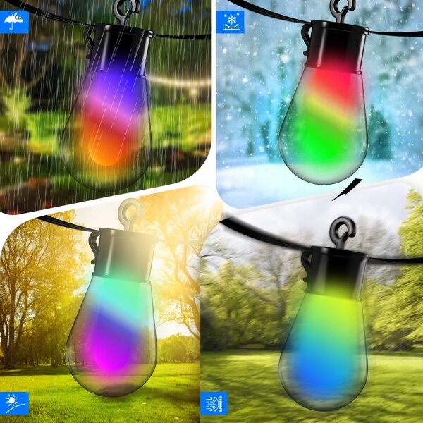 Catena decorativa solare LED RGB, 15 LED, 18 funzioni, USB, 6 m, IP44, nera