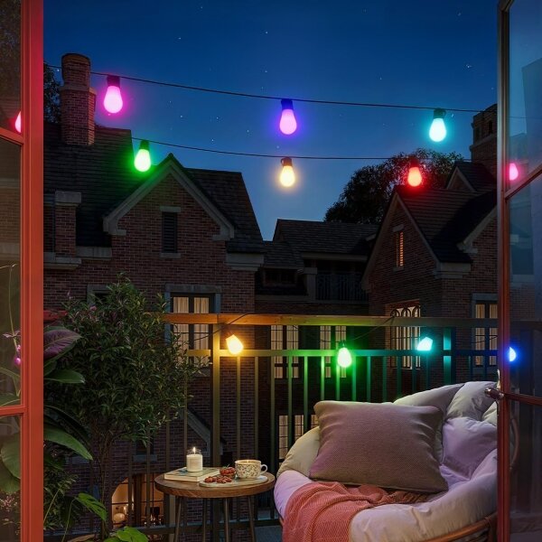 Catena decorativa solare LED RGB, 15 LED, 18 funzioni, USB, 6 m, IP44, nera