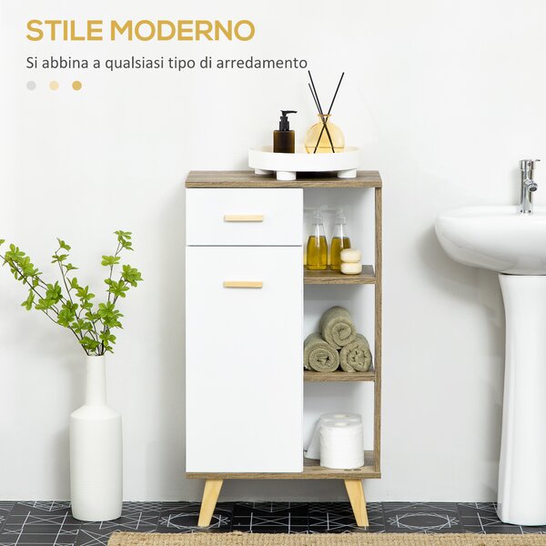 Kleankin Mobile Bagno Moderno con Armadietto ,Mobile con Multiuso Cassetto e Ripiani in Legno, 50x30x89cm, Bianco|Aosom Italy