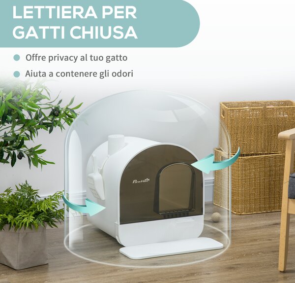 PawHut Lettiera per Gatti Chiusa con Filtri, Paletta e Vassoio Removibile, Struttura in PP, 43x44x47 cm, Bianca e Nera|Aosom