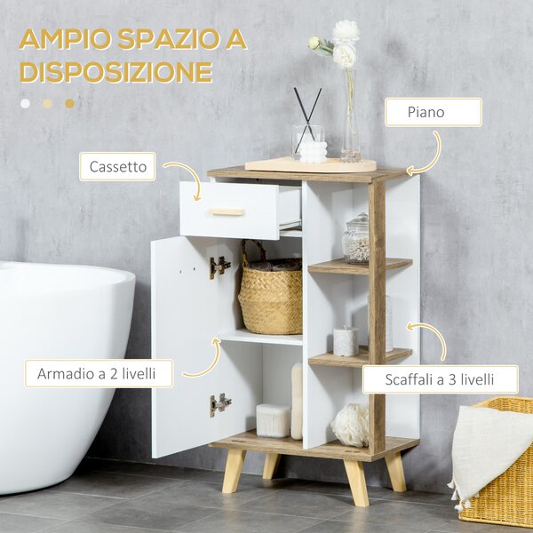 Kleankin Mobile Bagno Moderno con Armadietto ,Mobile con Multiuso Cassetto e Ripiani in Legno, 50x30x89cm, Bianco|Aosom Italy