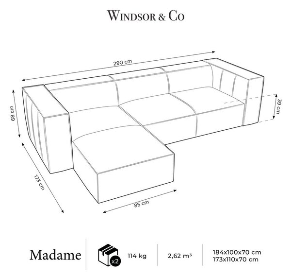 Divano angolare in pelle marrone scuro (angolo sinistro) Madame - Windsor & Co Sofas