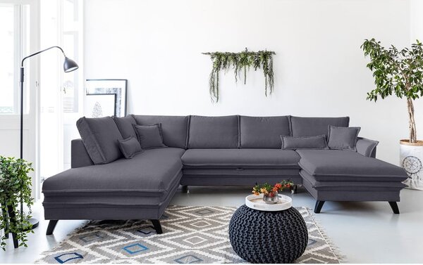 Divano letto antracite a "U", angolo sinistro Charming Charlie - Miuform