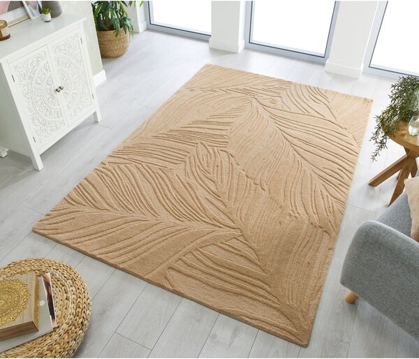 Tappeto in lana marrone chiaro 160x230 cm Lino Leaf - Flair Rugs