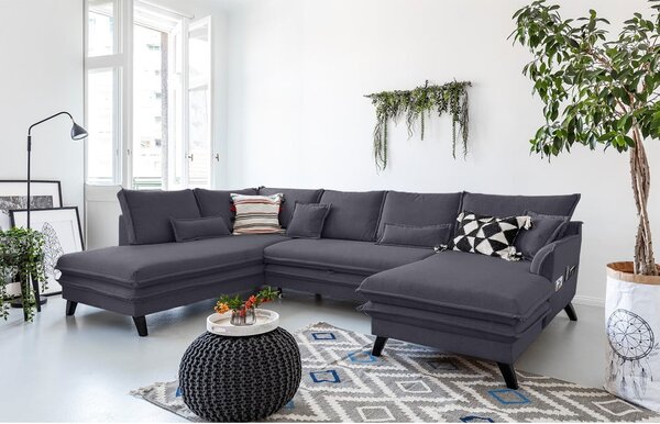 Divano letto antracite a "U", angolo sinistro Charming Charlie - Miuform