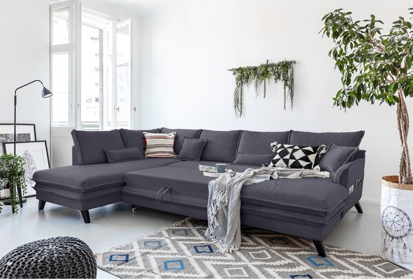 Divano letto antracite a "U", angolo sinistro Charming Charlie - Miuform