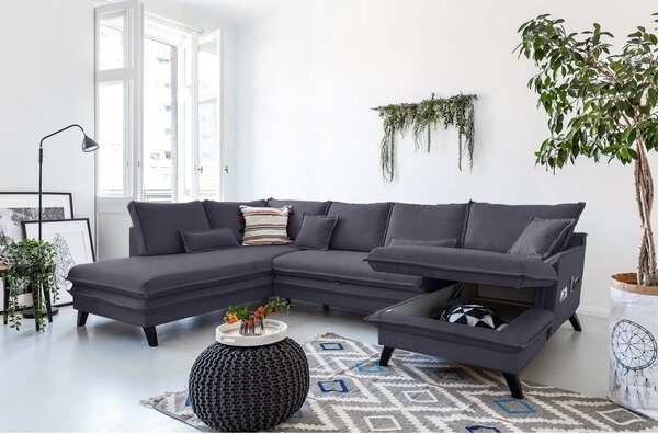 Divano letto antracite a "U", angolo sinistro Charming Charlie - Miuform