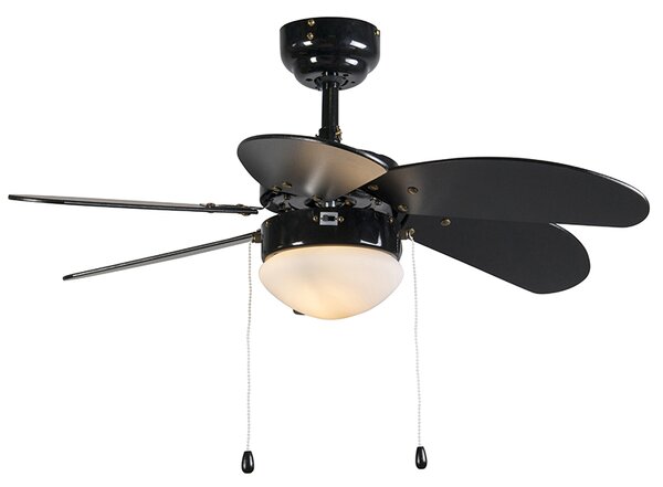Ventilatore da soffitto nero con stampa legno 80 cm con cordino - Fresh