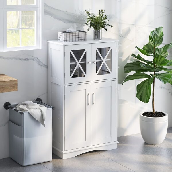Costway Mobiletto portaoggetti da bagno con ante e ripiani regolabili, Mobiletto da pavimento per bagno 60x30x108cm Bianco