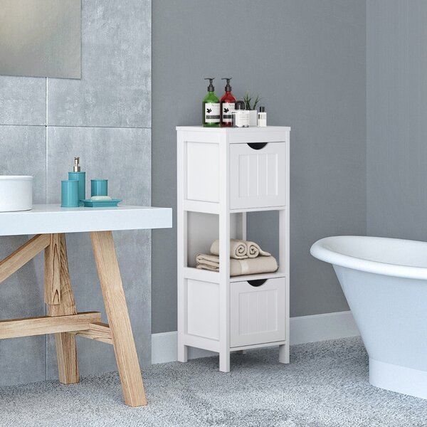 Costway Mobile da pavimento per bagno con cassetti rimovibili scaffale aperto, Unità di stoccaggio indipendente 30x30x90cm