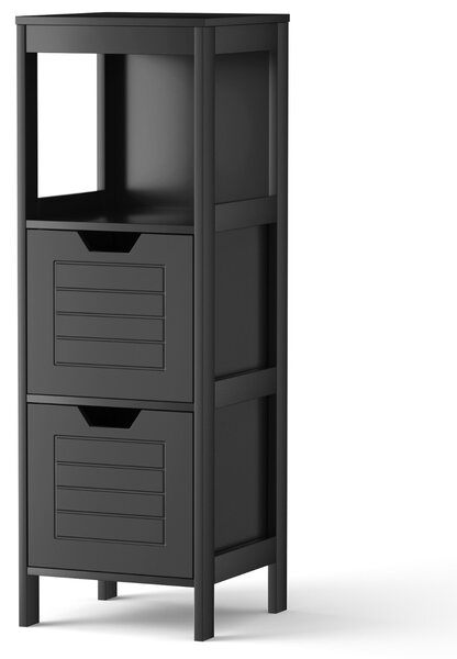 Costway Armadietto del bagno di legno multifunzionale con 2 cassetti, Scaffale per bagno casa ufficio salone Nero